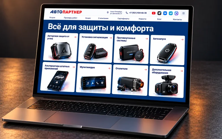 Каталог услуг АвтоПартнер на экране ноутбука