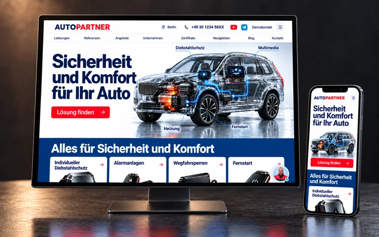 Die AutoPartner-Startseite auf einem Monitor und einem Smartphone