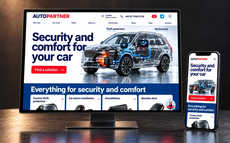 AutoPartner homepage on a monitor and smartphone