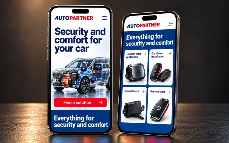 AutoPartner homepage and services on two smartphones