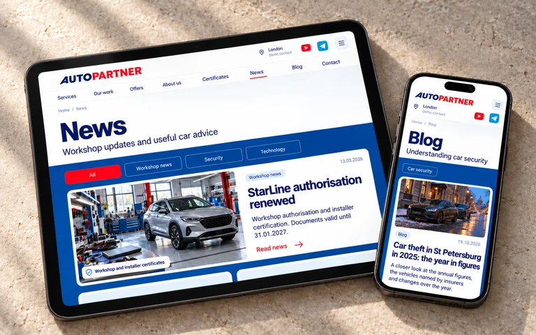 AutoPartner news on a tablet and blog on a smartphone