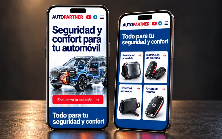 Inicio y servicios de AutoPartner en dos móviles