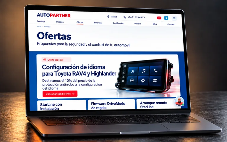 Ofertas de AutoPartner y configuración multimedia de Toyota en un portátil