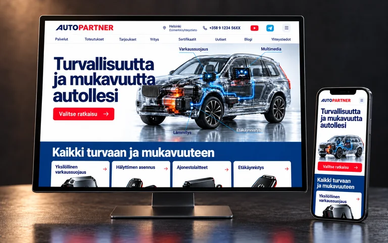 AutoPartnerin etusivu näytöllä ja älypuhelimessa