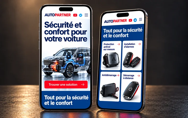 L’accueil et les services AutoPartner sur deux smartphones