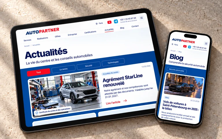 Les actualités AutoPartner sur une tablette et le blog sur un smartphone