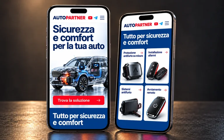 Homepage e servizi AutoPartner su due smartphone