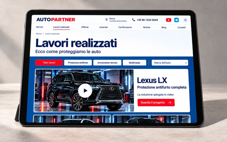 Pagina dei lavori AutoPartner con una Lexus LX su tablet