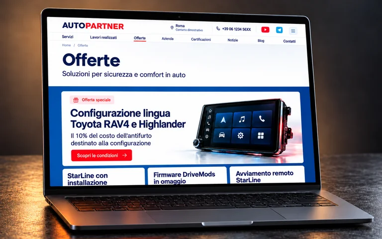 Offerte AutoPartner e configurazione multimediale Toyota su un portatile