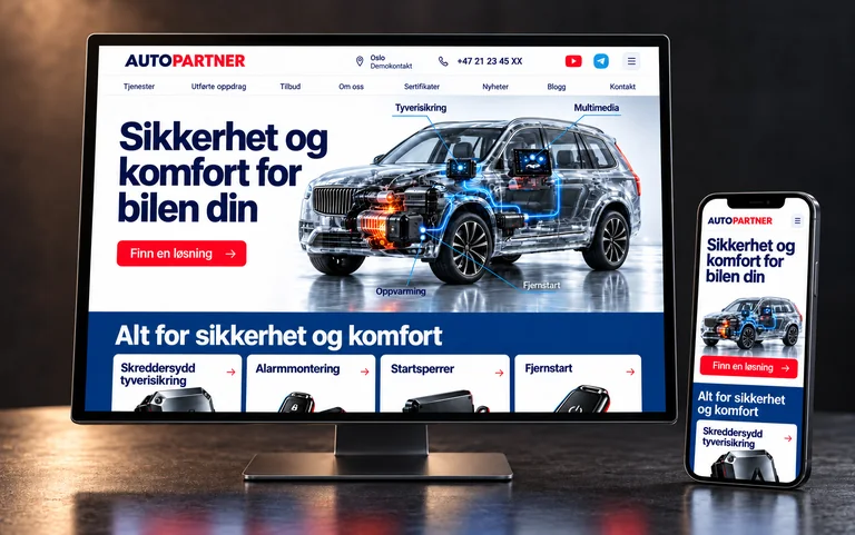Forsiden til AutoPartner på skjerm og smarttelefon