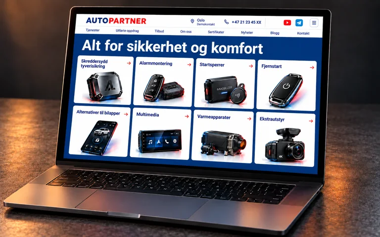 Tjenestekort fra AutoPartner på en bærbar datamaskin