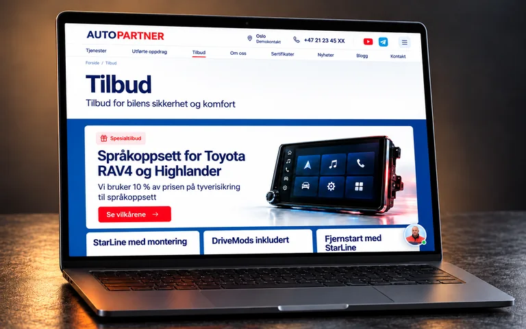 AutoPartners tilbud og multimedieoppsett for Toyota på en bærbar datamaskin