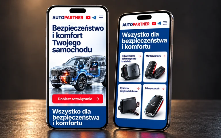 Strona główna i usługi AutoPartner na dwóch smartfonach