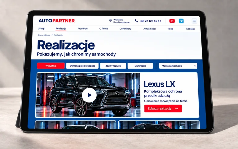 Strona realizacji AutoPartner z Lexusem LX na tablecie