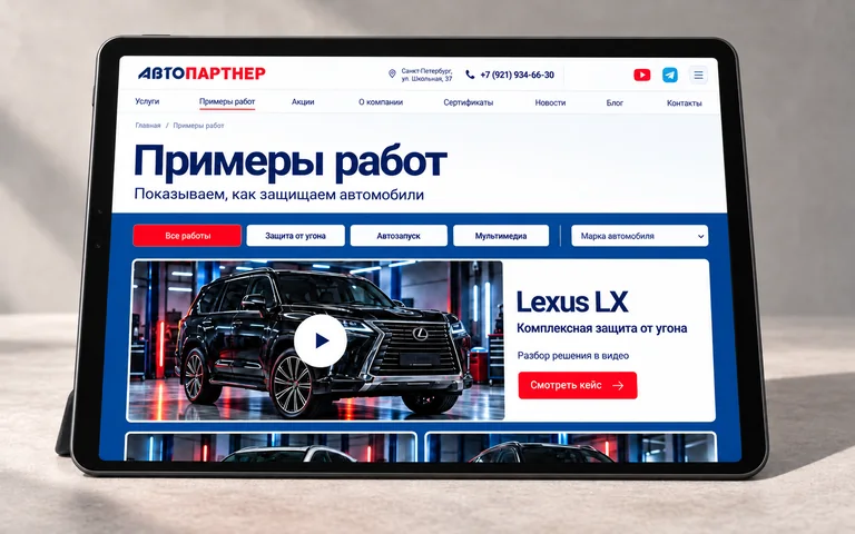 Страница примеров работ АвтоПартнер с Lexus LX на планшете