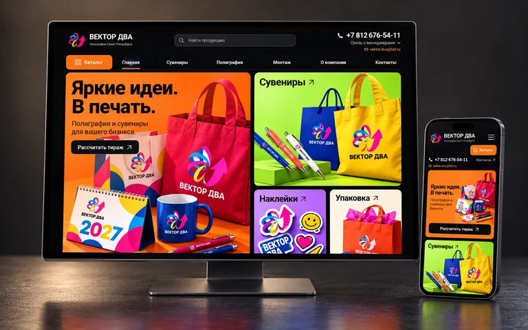 Главная страница «Вектор 2» на мониторе и смартфоне