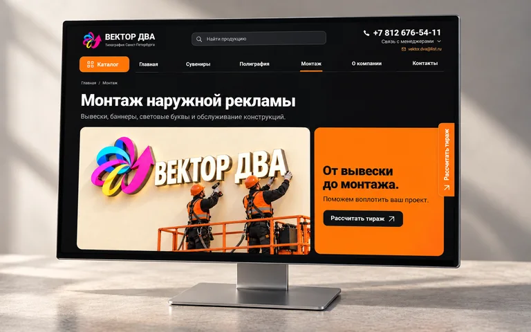 Монитор со страницей монтажа и оформления «Вектор 2»